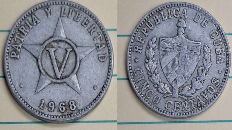 1968 - Cuba - 5 Centavos - Coat of Arms - Leningrad Mint - Aluminium