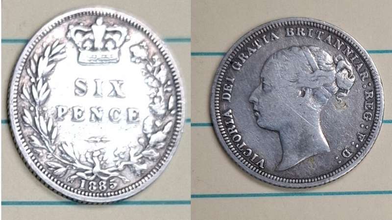 1885 - 6 Pence - Six Pence - Victoria 1st portrait, 3rd type - Demonetised Yes - Silver (.925)