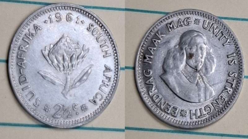 1961 - South Africa - 2½ Cents - Jan Van Riebeeck/King Protea -  - Silver (.500)