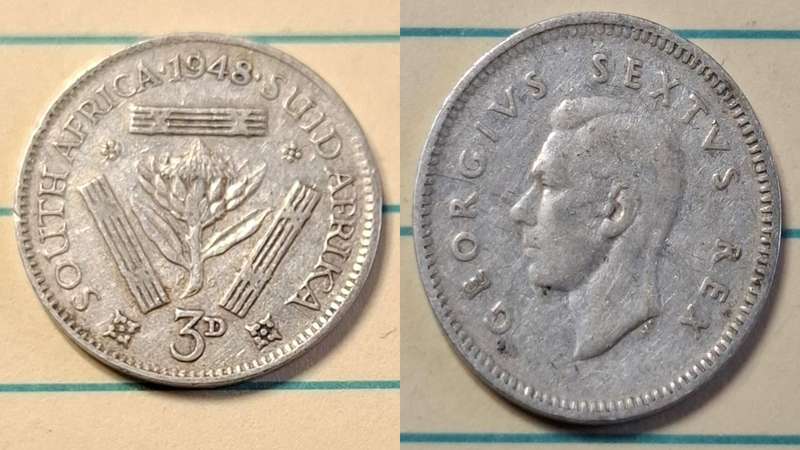 1948 - South Africa - 3 Pence  - George VI - Demonetised Yes - Mar 1961 - Silver (.800)