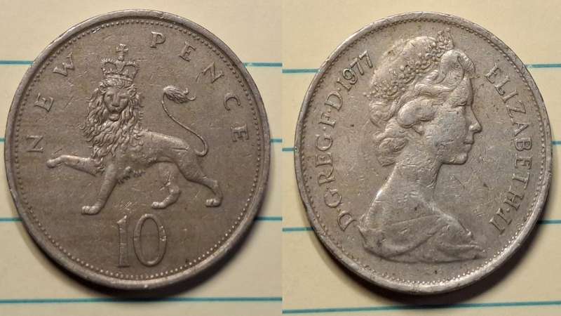 1977 - UK - 10 New Pence - Elizabeth II - Demonetised June 1993 - Copper-nickel