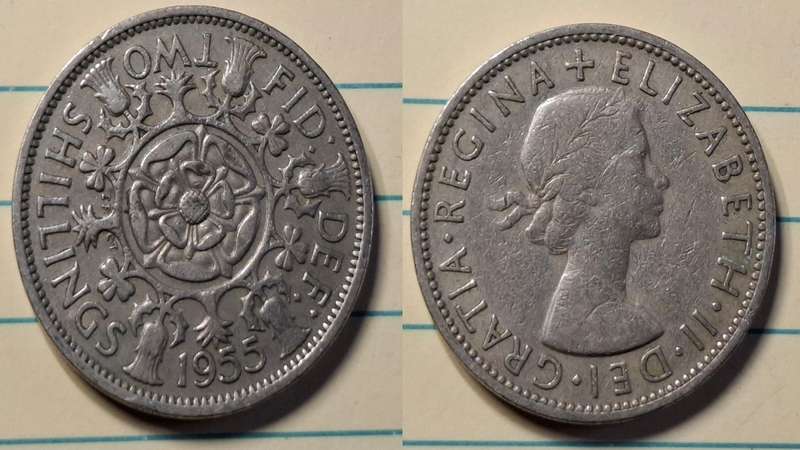 1955 - UK - 2 Shilling - Elizabeth II - Demonetised June 1993 - Copper-nickel