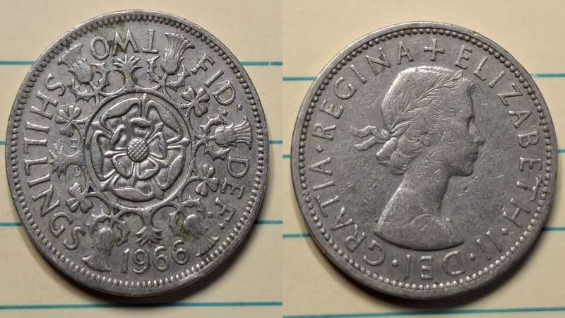 1966 - UK - 2 Shilling - Elizabeth II - Demonetised June 1993 - Copper-nickel
