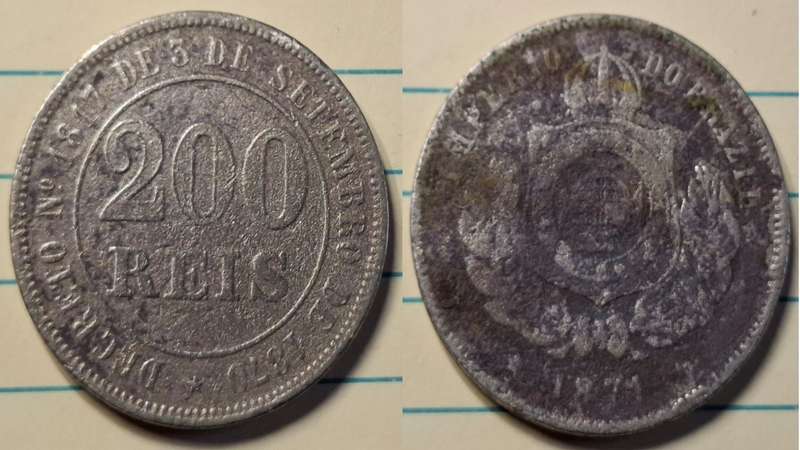 1871 - Brazil - 200 Reis - DECRETO N°1817 DE 3 DE SETEMBRO DE 1870 - Demonetised Yes - Copper-nickel