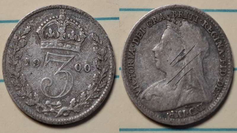 1900 - UK - 3 Pence  - Victoria - Demonetised Yes - Silver (.925)
