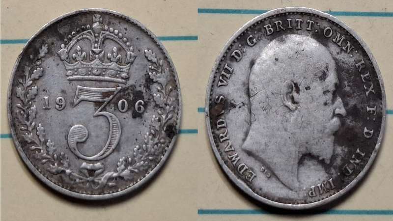 1906 - UK - 3 Pence  - Edward VII - Demonetised Yes - Silver (.925)