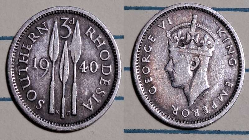 1940 - Southern Rhodesia -  3 Pence - George VI - Demonetised -  June 1965  - Silver (.925)"