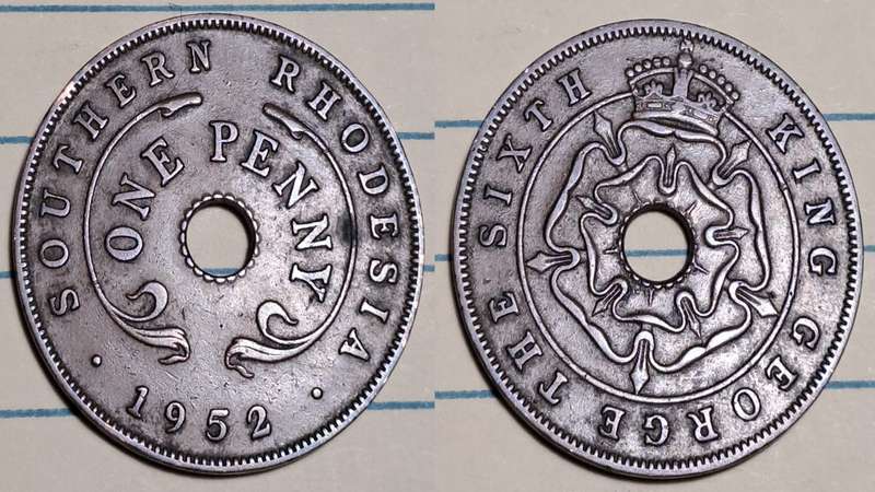 1952 - Southern Rhodesia -  1 Penny - George VI - Demonetised -  Jan 1973  - Bronze"