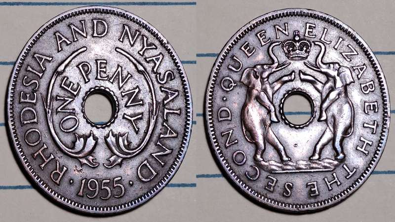 1955 - Rhodesia and Nyasaland -  1 Penny - AU/UNC - Elizabeth II - Demonetised -  Jan 1973  - Bron