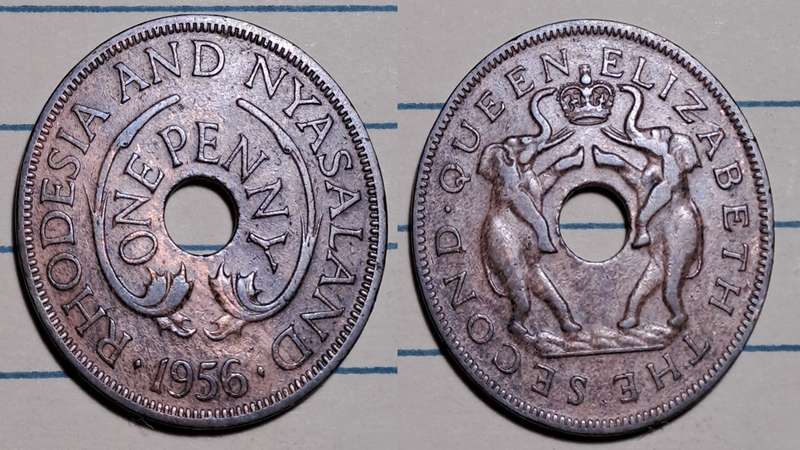 1956 - Rhodesia and Nyasaland -  1 Penny - Elizabeth II - Demonetised -  Jan 1973  - Bronze