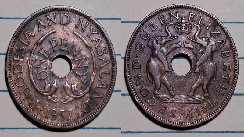 1957 - Rhodesia and Nyasaland -  1 Penny - Elizabeth II - Demonetised -  Jan 1973  - Bronze