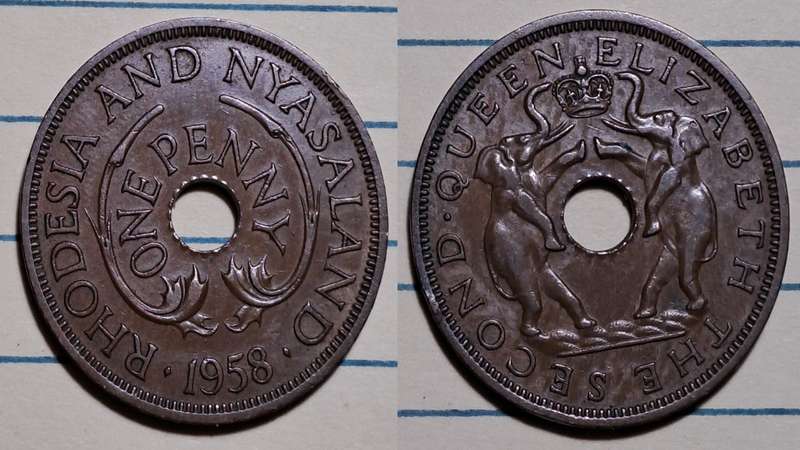 1958 - Rhodesia and Nyasaland -  1 Penny - AU/UNC - Elizabeth II - Demonetised -  Jan 1973  - Bron