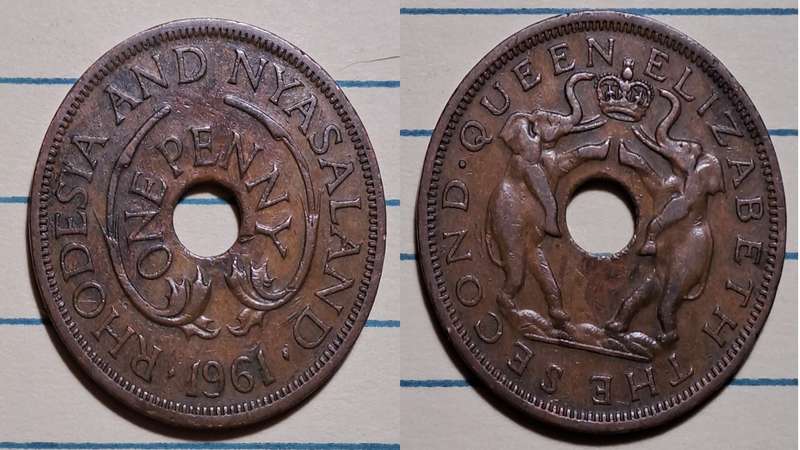 1961 - Rhodesia and Nyasaland -  1 Penny - Elizabeth II - Demonetised -  Jan 1973  - Bronze