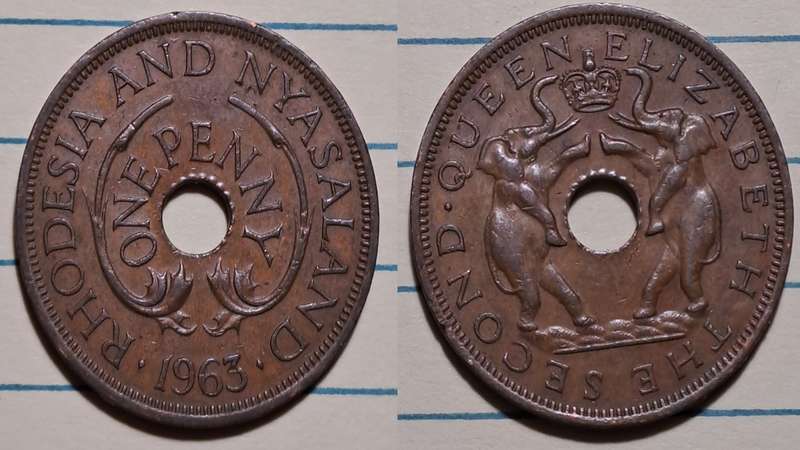 1963 - Rhodesia and Nyasaland -  1 Penny - Elizabeth II - Demonetised -  Jan 1973  - Bronze