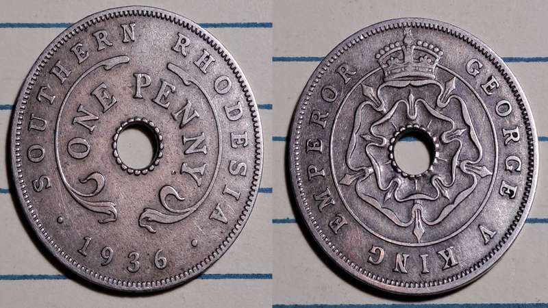 1936 - Southern Rhodesia -  1 Penny - George V - Demonetised -  Jan 1973  - Copper-nickel