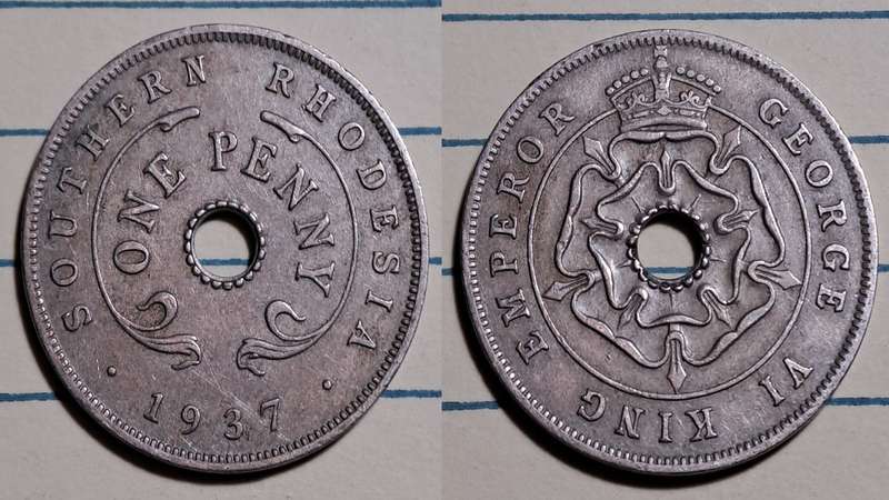 1937 - Southern Rhodesia -  1 Penny - George VI - Demonetised -  Jan 1973  - Copper-nickel