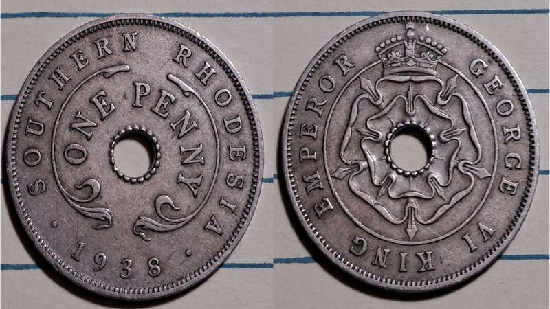 1938 - Southern Rhodesia -  1 Penny - George VI - Demonetised -  Jan 1973  - Copper-nickel