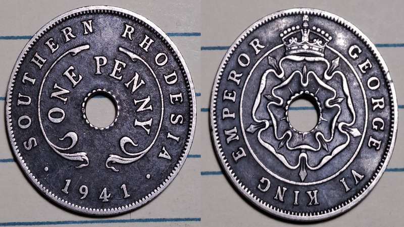 1941 - Southern Rhodesia -  1 Penny - George VI - Demonetised -  Jan 1973  - Copper-nickel