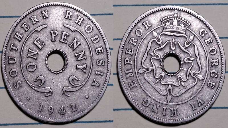 1942 - Southern Rhodesia -  1 Penny - George VI - Demonetised -  Jan 1973  - Copper-nickel