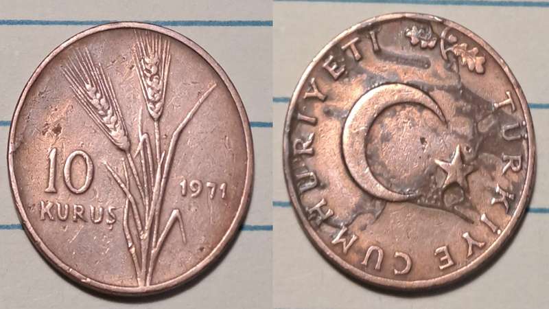 1971 - Turkey  - 10 Kuruş - Demonetised - Yes  - Bronze