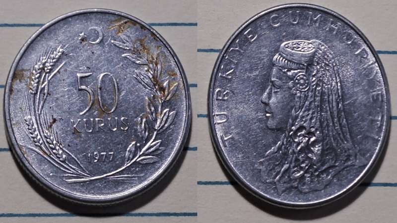1977 - Turkey  - 50 Kuruş - Demonetised - Yes  - Acmonital