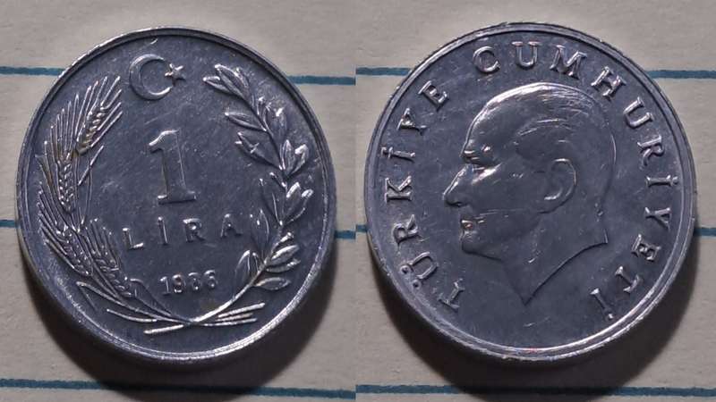 1986 - Turkey  - 1 Lira - Demonetised - Yes  - Aluminium