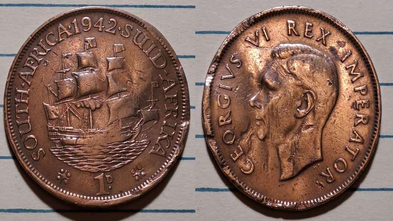 1942 - South Africa/Suid Afrika  - 1 Penny -George VI  - Demonetised - Mar 1961  - Cleaned - Bronze