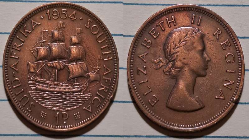 1954 - South Africa/Suid Afrika  - 1 Penny - Elizabeth II  - Demonetised - Mar 1961  - Cleaned - Bro
