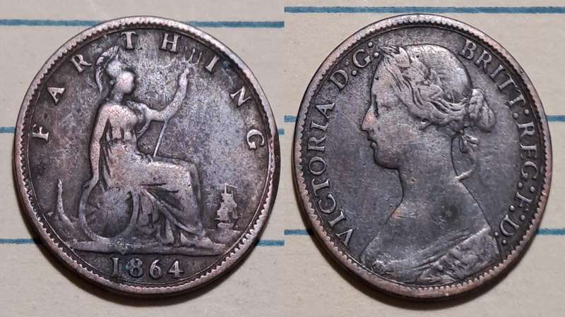 1864 - UK  - 1 Farthing - Victoria  - Demonetised - Dec 1960  - Bronze