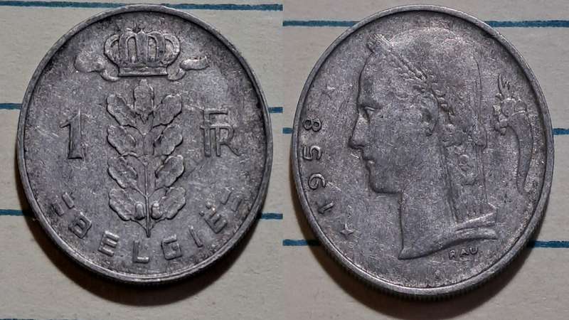 1958 - Belgium  - 1 Franc - Demonetised -Mar 1998  - Copper-nickel