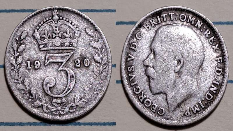 1920 - UK  -3 Pence - George V -  Demonetised - Yes  - Silver (.925)