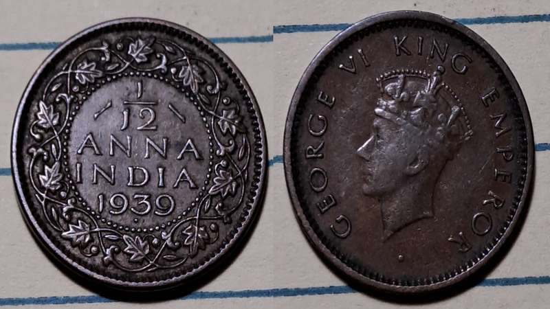 1939 - India  - 112 Anna - George VI -  Demonetised - Yes  - Bronze