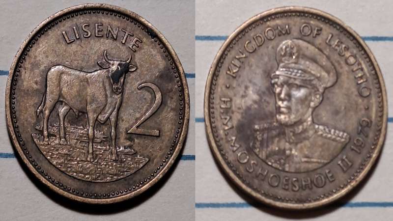 1979 - Lesotho - 2 Lisente - Moshoeshoe II -  Demonetised - No  - Nickel brass
