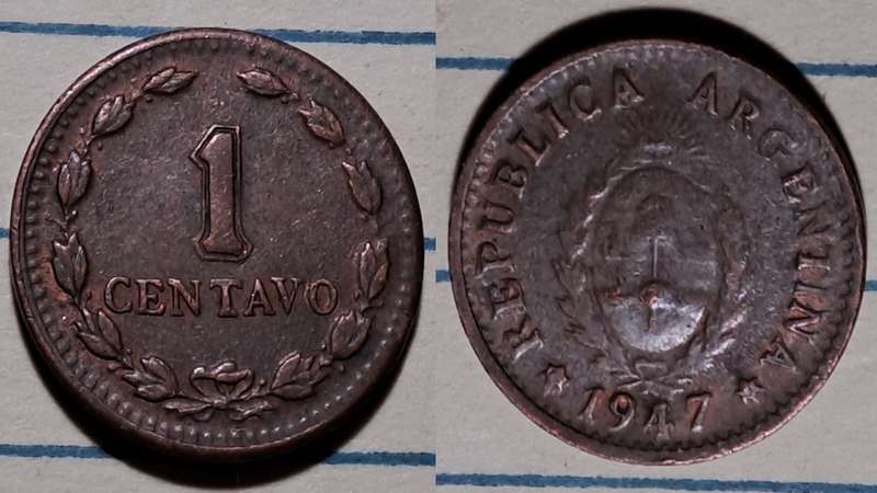 "1947 - Argentina - 1 Centavo -  Demonetised - Jan 1951  - Copper"