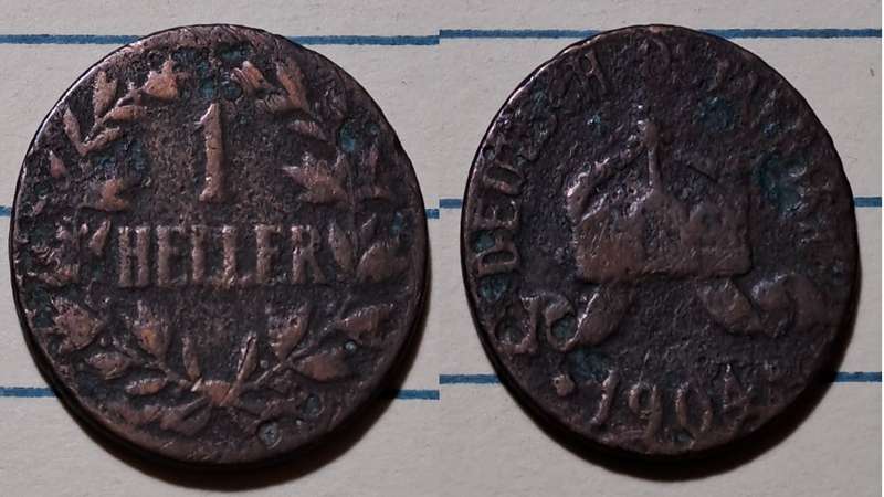 1904 J(?) - German East Africa - 1 Heller - Wilhelm II  -  Demonetised - Yes  - Bronze