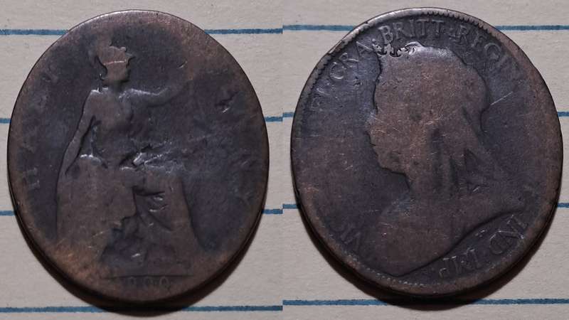1900 - UK  - ½ Penny - Victoria - Demonetised - Aug 1969  - Bronze