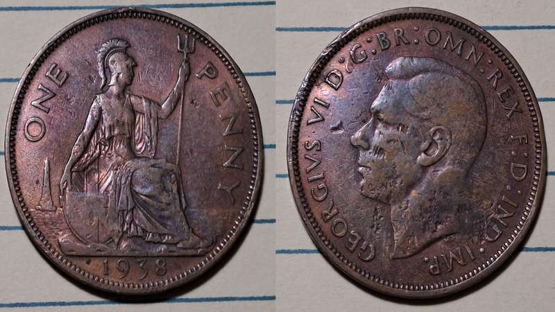 1938 - UK  - 1 Penny - George VI - Demonetised - Aug 1971  - Bronze