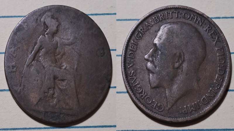 1916 - UK  - ½ Penny - George V - Demonetised - Aug 1969  - Bronze