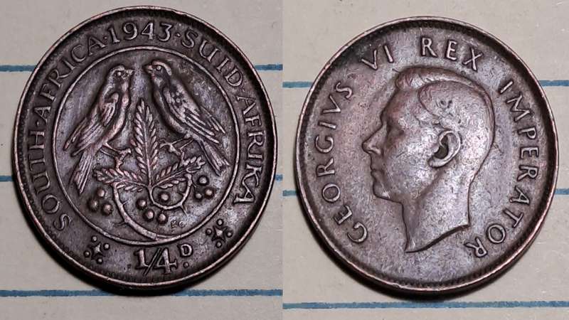 1943 - South Africa - ¼ Penny - George VI -   Demonetised - March  1961 - Bronze