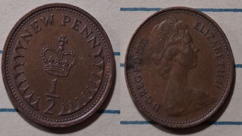1973 - UK - ½ New Penny - Elizabeth II -   Demonetised - Dec 1984 - Bronze