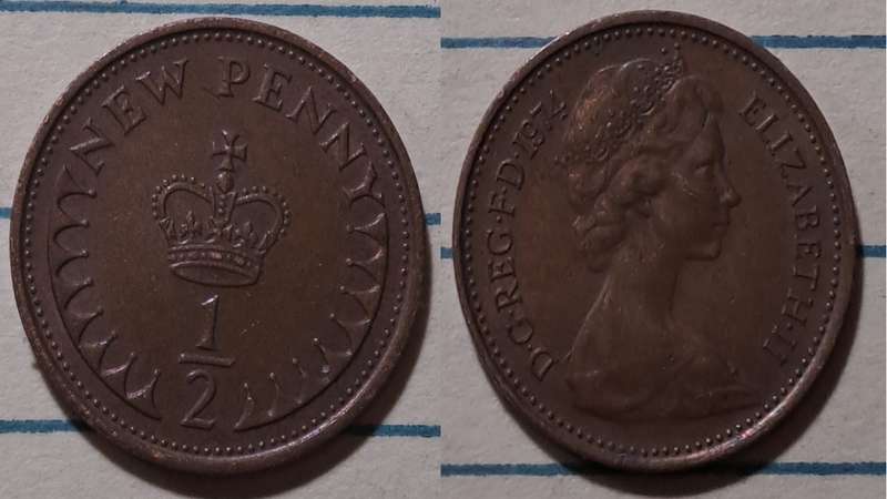 1974 - UK - ½ New Penny - Elizabeth II -   Demonetised - Dec 1984 - Bronze
