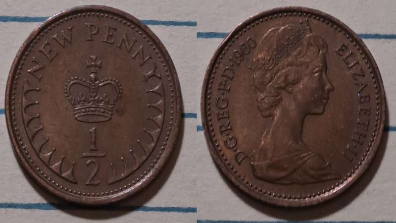 1980 - UK - ½ New Penny - Elizabeth II -   Demonetised - Dec 1984 - Bronze