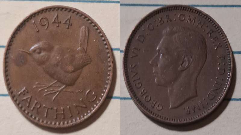 1944 - UK - 1 Farthing - George VI -   Demonetised - Dec 1960 - Bronze
