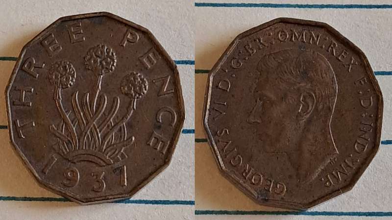 1937 - UK - 3 Pence - Edward VIII Pattern -   Demonetised - Yes - Nickel brass