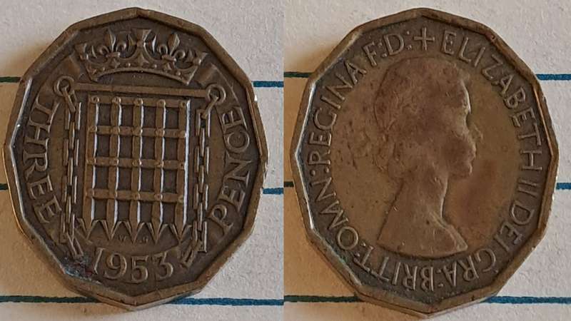 1953 - UK - 3 Pence - Elizabeth II -   Demonetised - Aug 1971  - Nickel brass