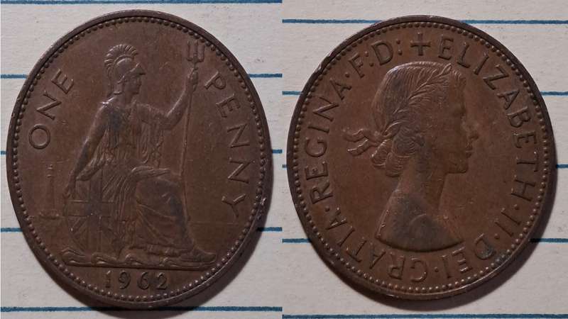 1962 - UK -  1 Penny - Elizabeth II -  Demonetised - Aug 1971  - Bronze