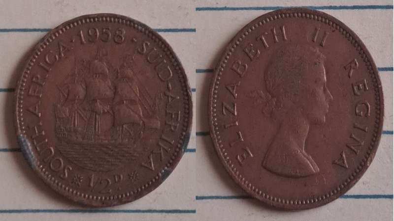1958 - SA - ½ Penny - Elizabeth II - Demonetised - March 1961 - Bronze