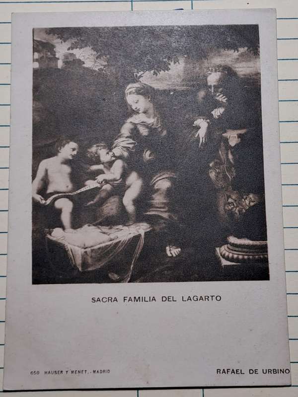 Antique Postcard - Raphael de Urbino "Raphael" 1483 1520 -  Sacra Familia Del Lagarto - Spanish Pr