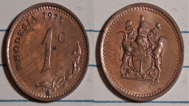 1973 - Rhodesia - AU/UNC - 1 Cent - Demonetised - Yes - Bronze