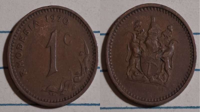 1970 - Rhodesia -  1 Cent - Demonetised - Yes - Bronze
